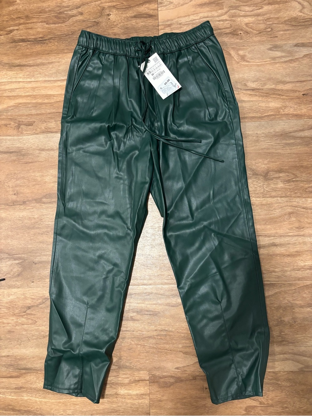 Zara Dark Green Faux Leather Jogger Pants NWT